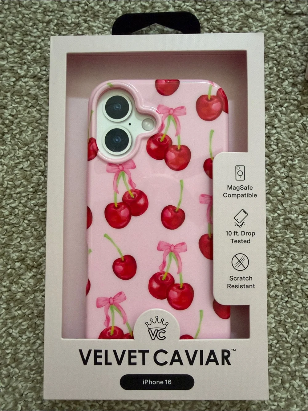 Velvet Caviar Pink Cherry iPhone 16 Case with Matching Ring Stand